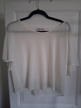 Zara White Boatneck Flutter Sleeve Top